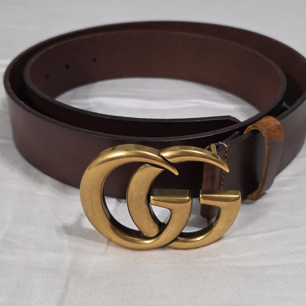 Gucci Brown Leather Belt with Gold Double G Buckle - Picture 16 of 16